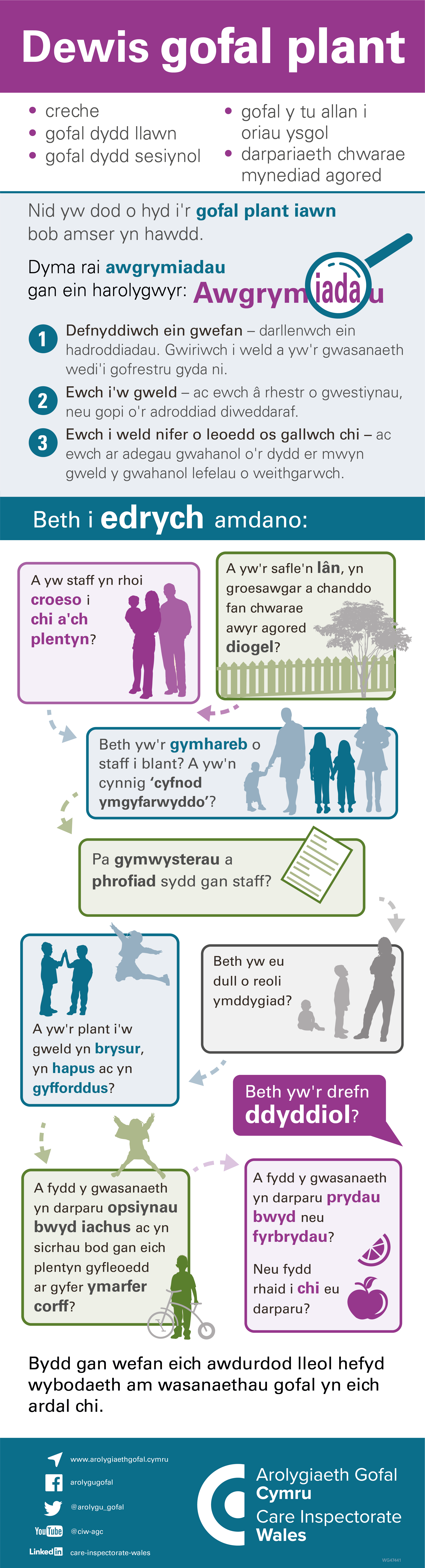 Infograffig dewis gofal plant 