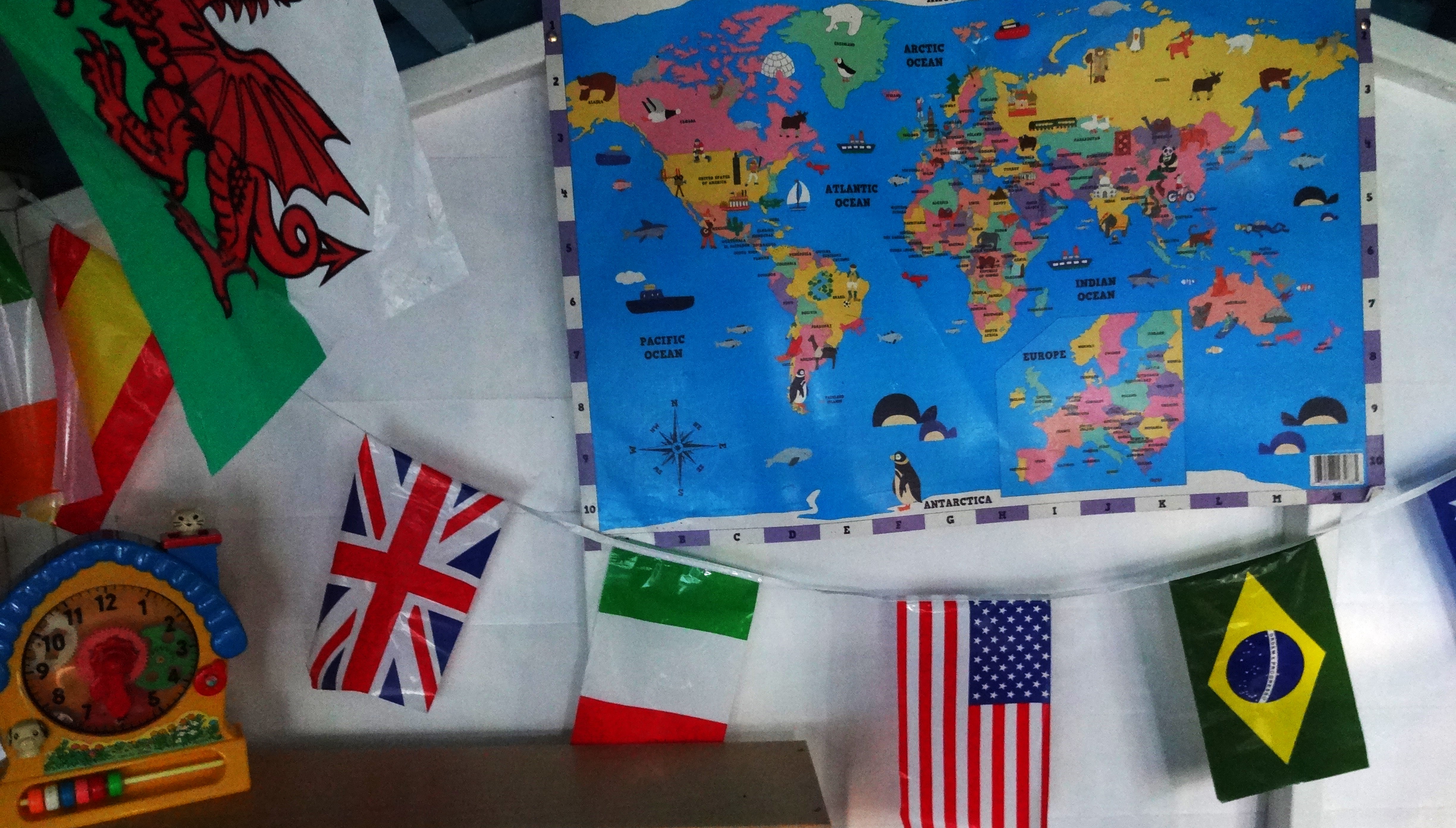 Map of the world and flags
