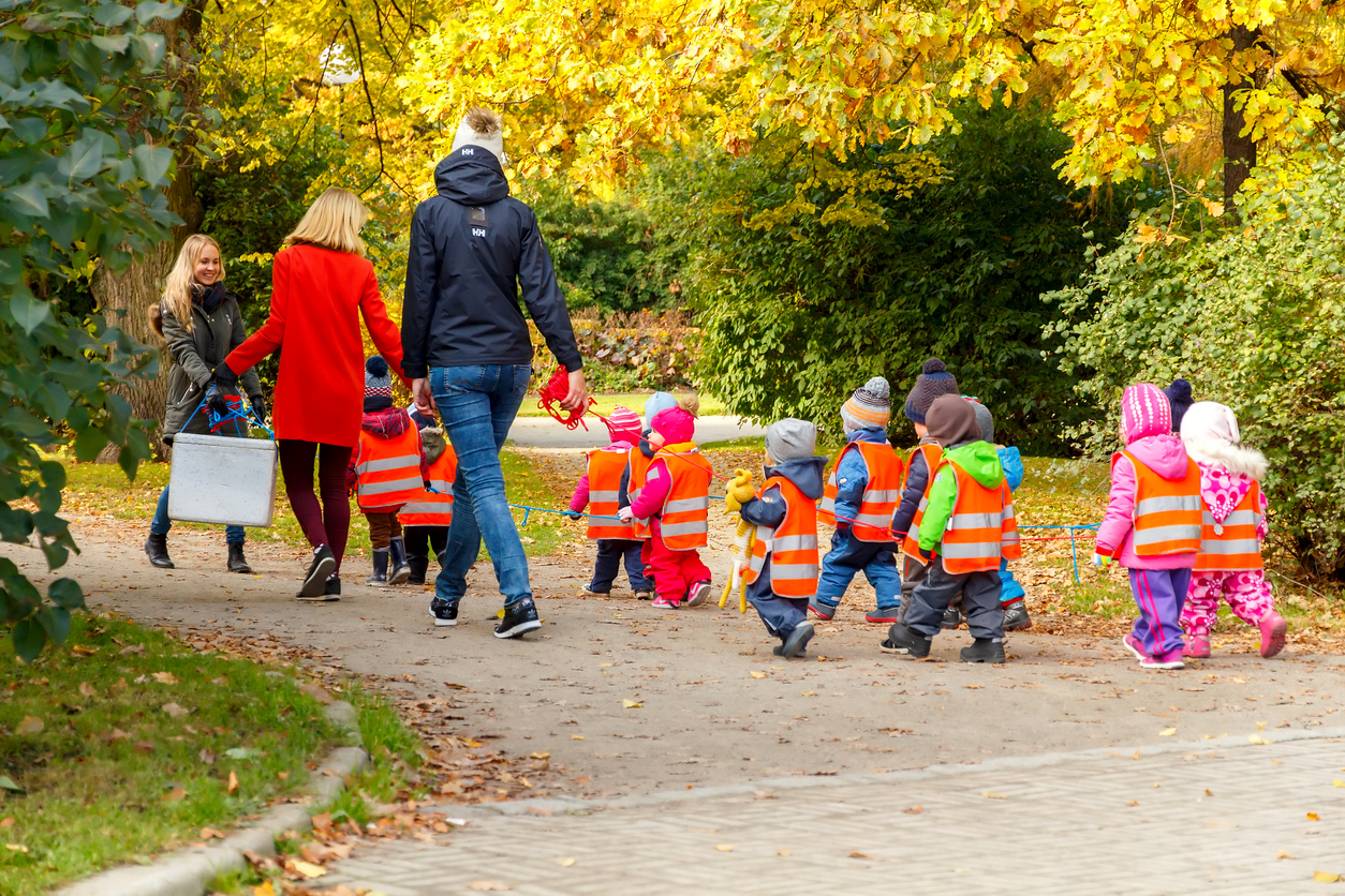 Young children going for a walk